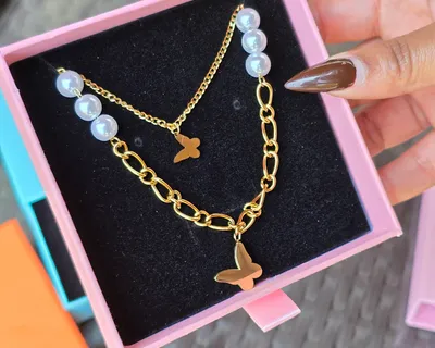 Butterfly & Pearl Layered Gold